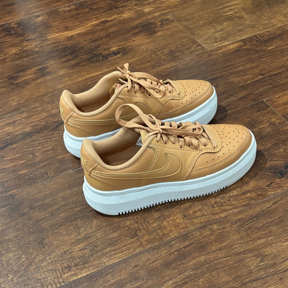 Nike Low-Top Platform Sneakers in Tan and White